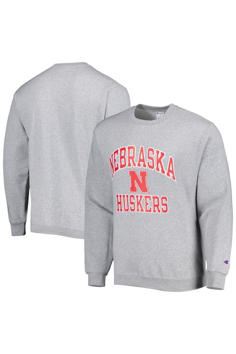 Men's Champion Heather Gray Nebraska Huskers High Motor Pullover Sweatshirt, Main, color, Heather Gray