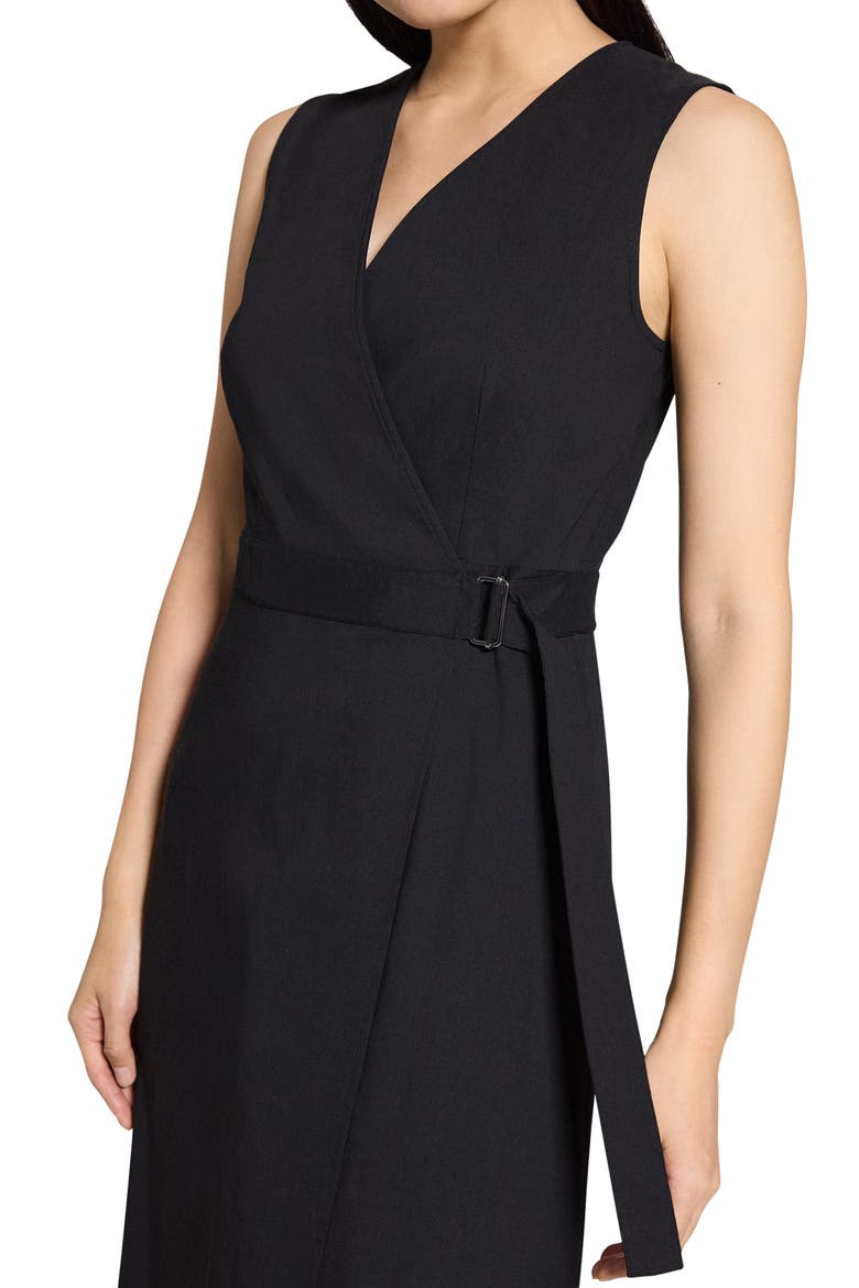 Sleeveless Linen Blend Wrap Dress, Alternate, color, BLACK
