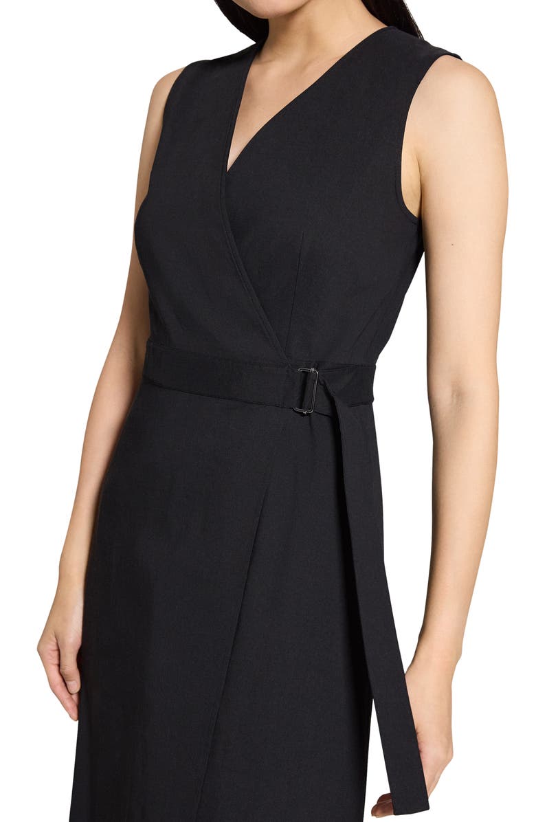 Theory Sleeveless Linen Blend Wrap Dress, Alternate, color, Black