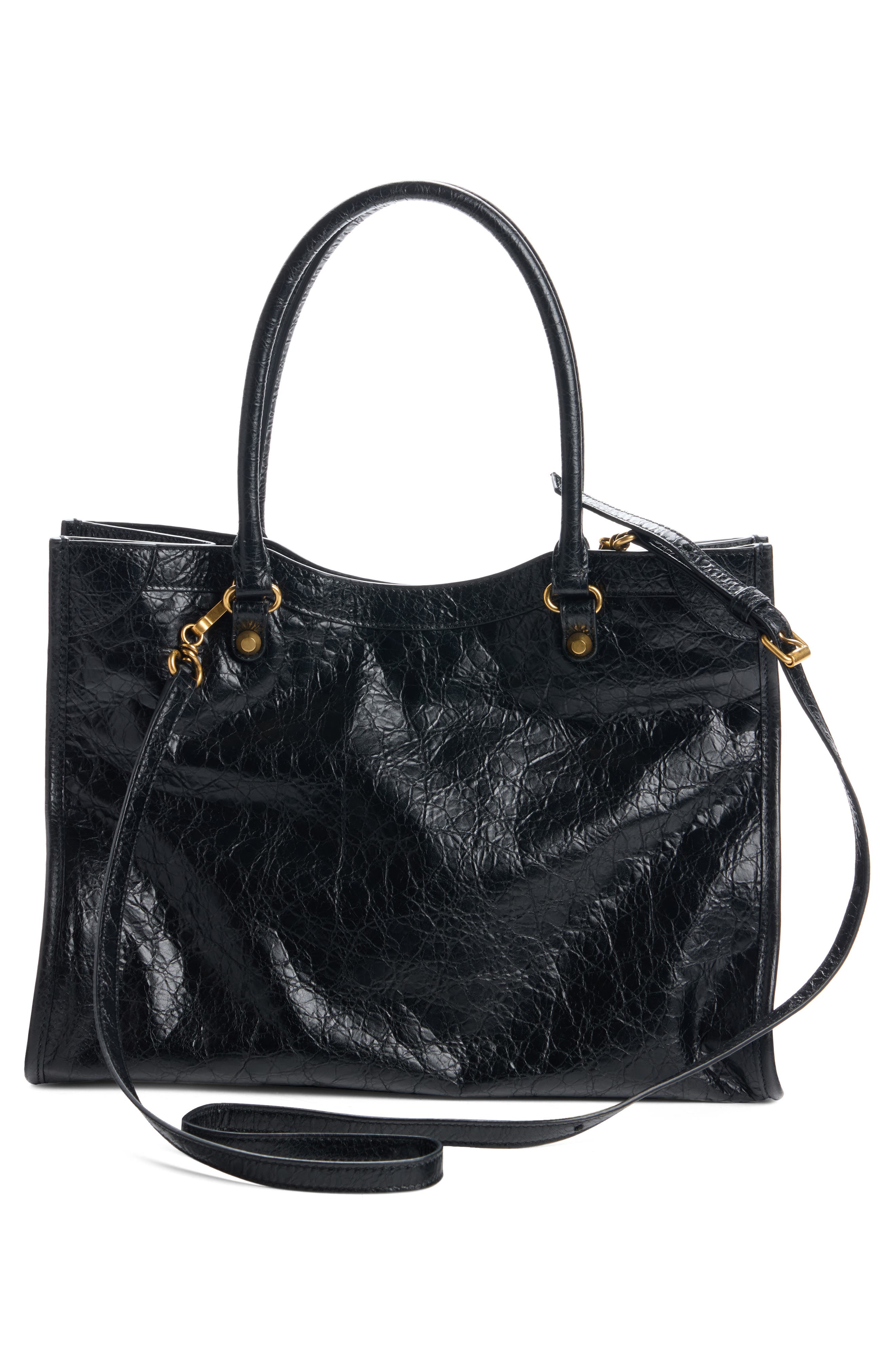 Balenciaga Small Le City Crinkled Leather Tote, Alternate, color, 1000 Black