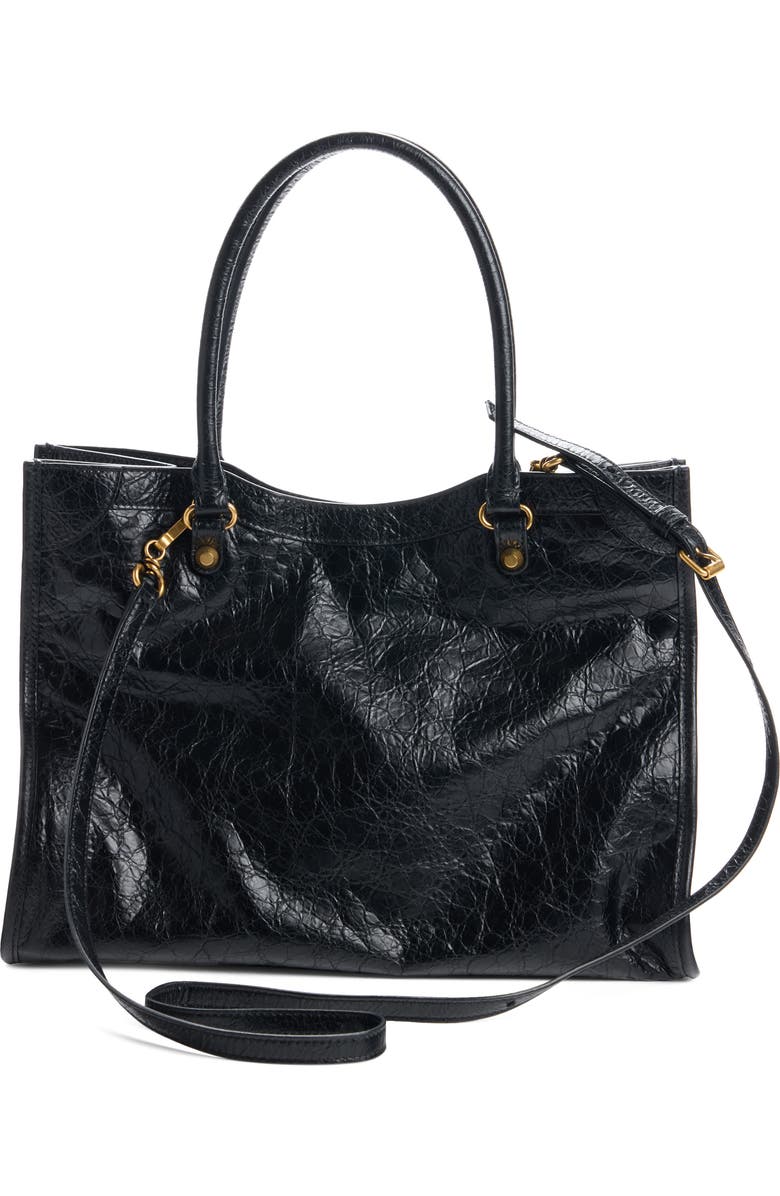 Balenciaga Small Le City Crinkled Leather Tote, Alternate, color, 1000 Black