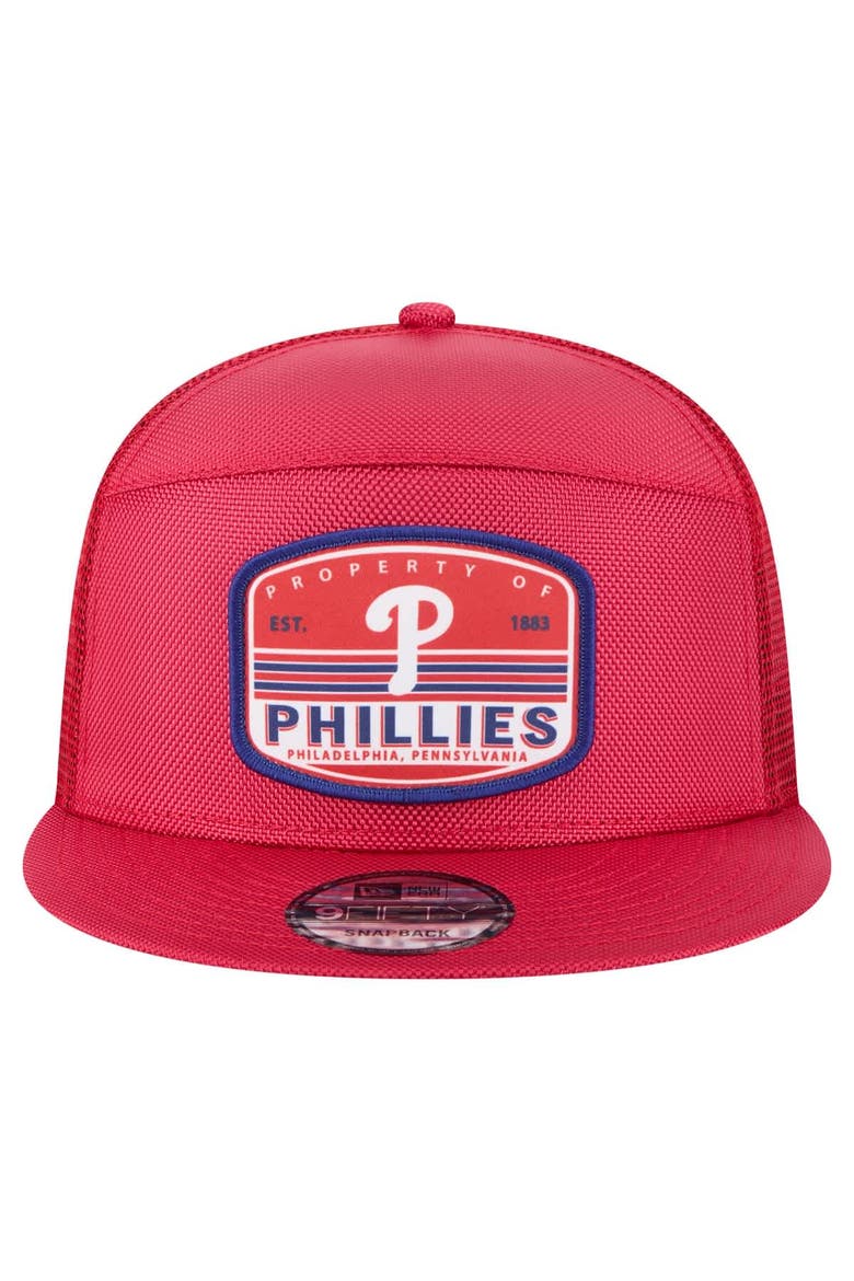 Men's New Era  Red Philadelphia Phillies Split Panel 9FIFTY Trucker Snapback, Alternate, color, Red