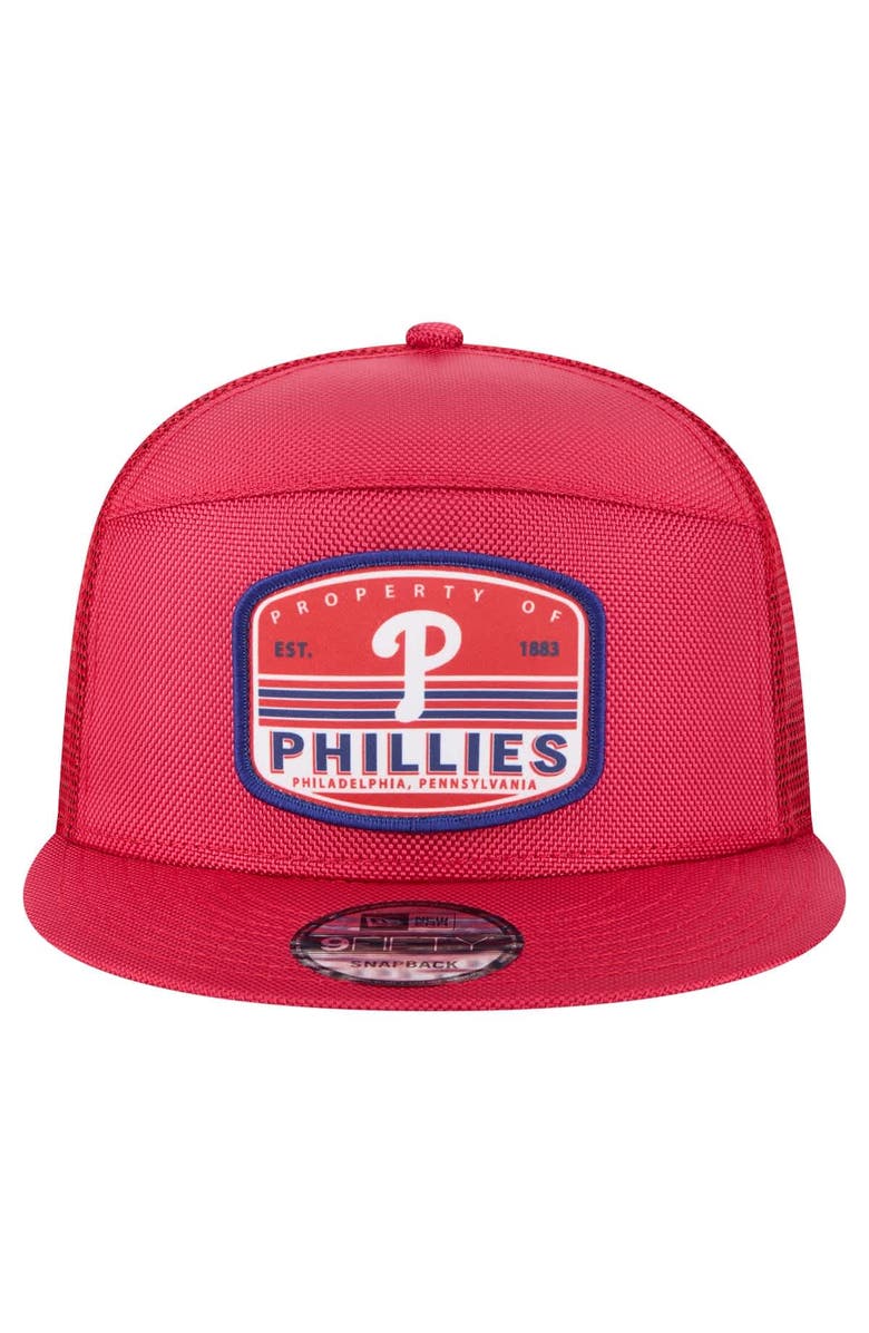 New Era Men's New Era Red Philadelphia Phillies Split Panel 9FIFTY Trucker Snapback, Alternate, color, Red