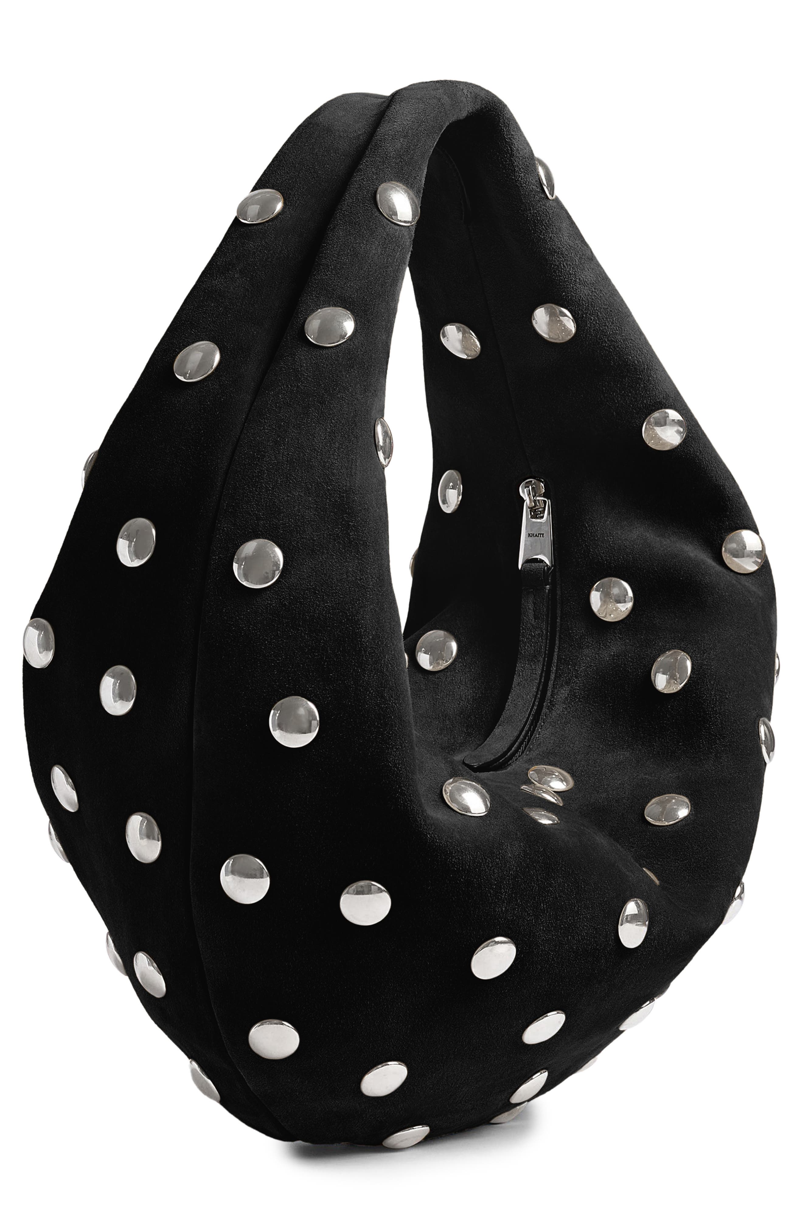 Khaite Medium Olivia Studded Suede Hobo Bag, Alternate, color, Black 200