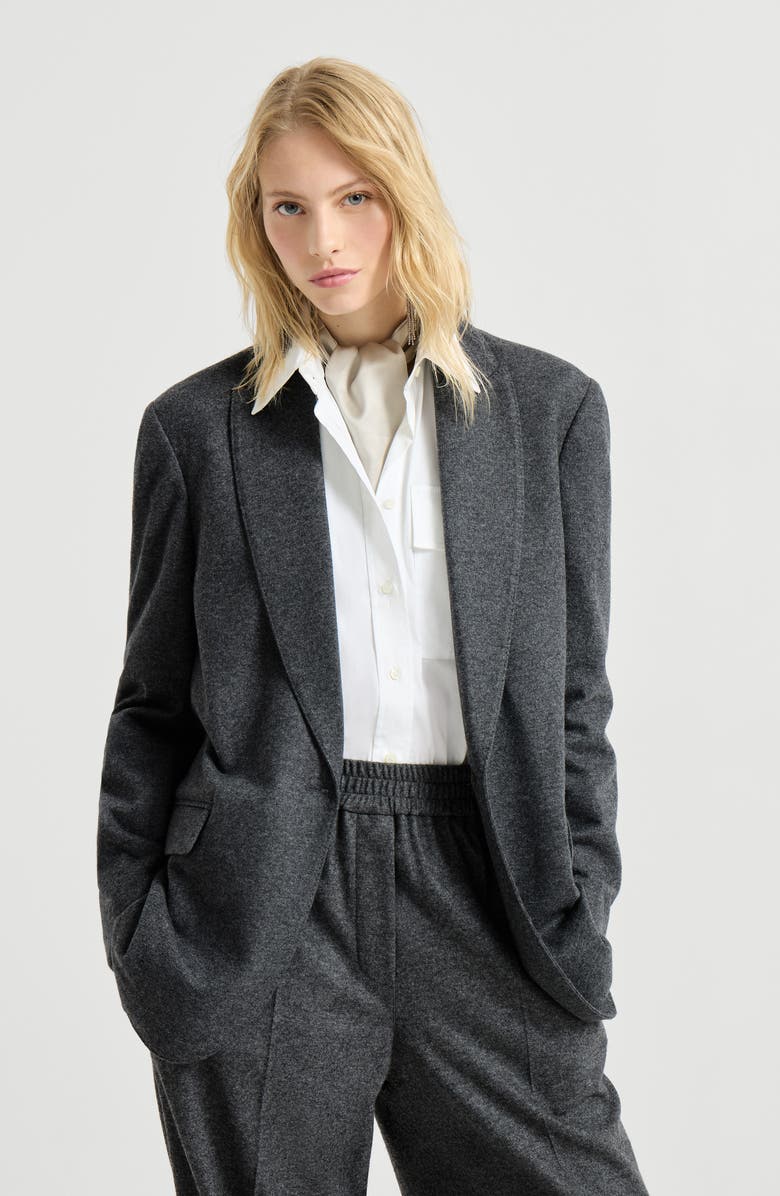 Brunello Cucinelli Cashmere jersey blazer with monili, Alternate, color, Anthracite