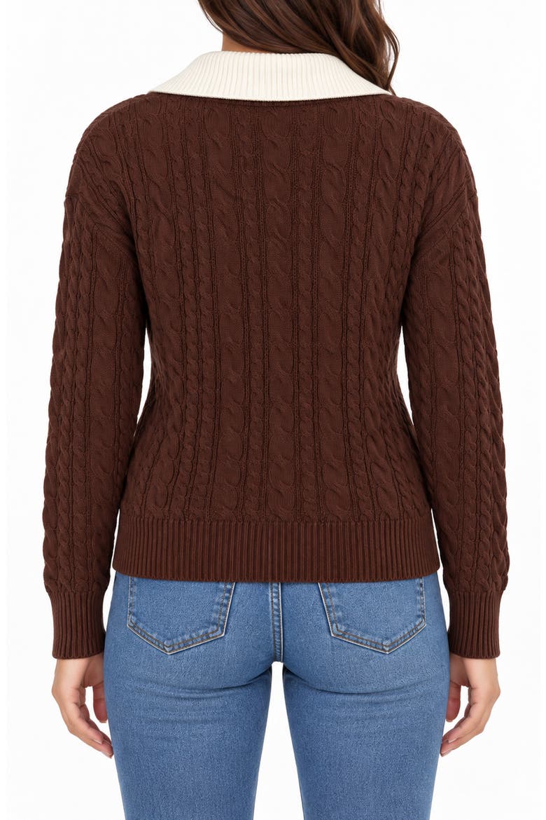 Cable Knit Twofer Sweater, Alternate, color, CHOCOLATE/ OATMEAL