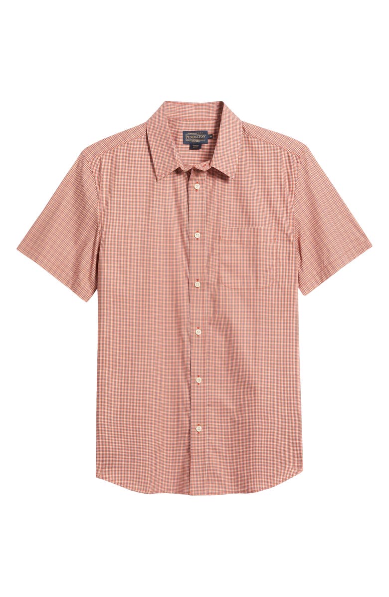 Pendleton Academy Check Pima Cotton Short Sleeve Button-Up Shirt, Alternate, color, Brick/ Blue Plaid