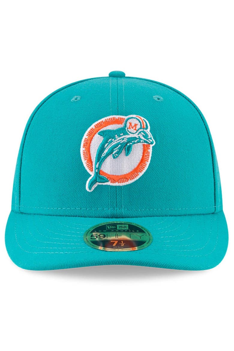 Men's New Era Aqua Miami Dolphins Omaha Throwback Low Profile 59FIFTY Fitted Hat, Alternate, color, Aqua