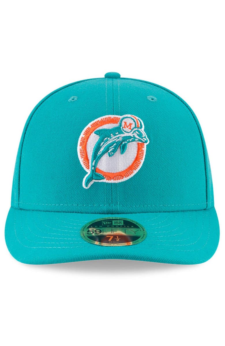 New Era Men's New Era Aqua Miami Dolphins Omaha Throwback Low Profile 59FIFTY Fitted Hat, Alternate, color, Aqua