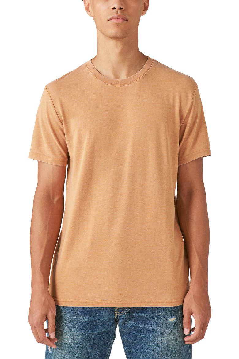 Burnout Cotton Blend Crewneck T-Shirt, Main, color, ALMOND