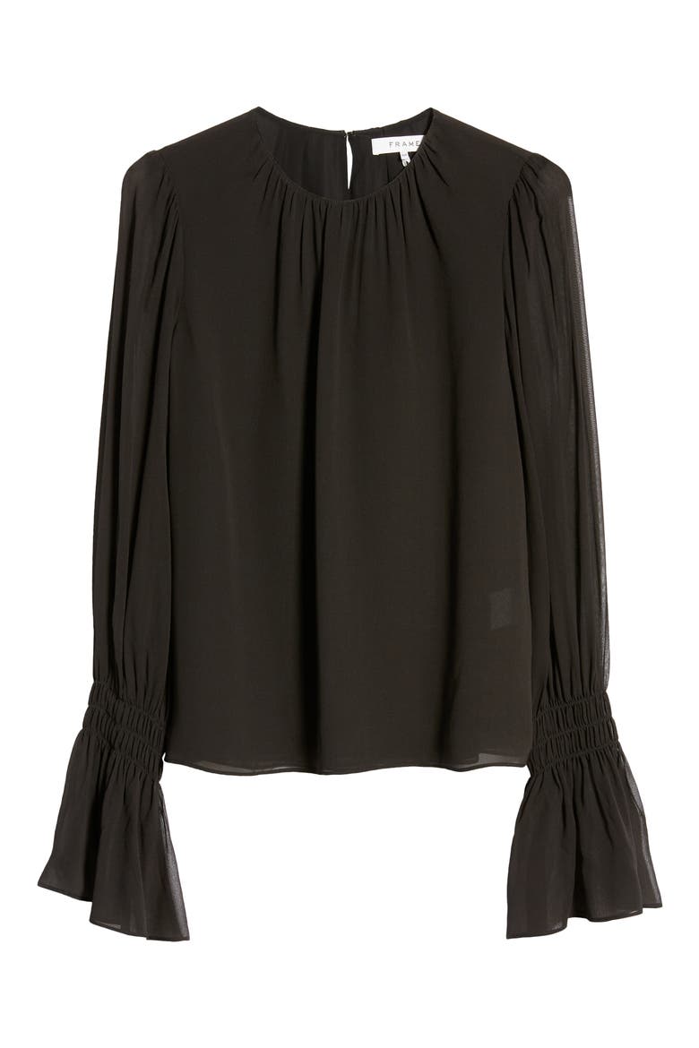 Ruffle Cuff Silk Georgette Blouse, Alternate, color, NOIR