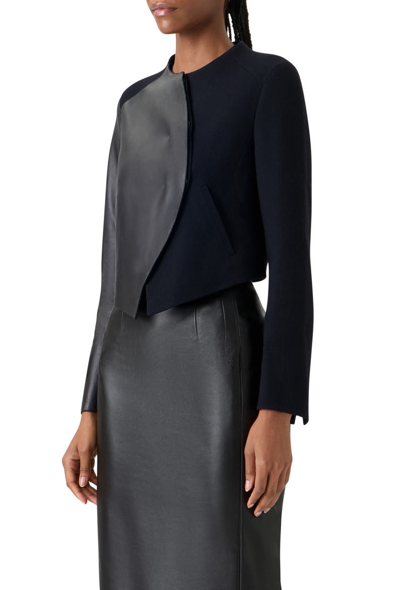Hynora Orbit Wool & Leather Jacket, Alternate, color, BLACK
