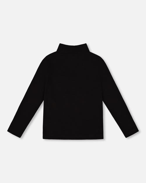 Deux Par Deux Super Soft Ribbed Mock Neck Top In Black