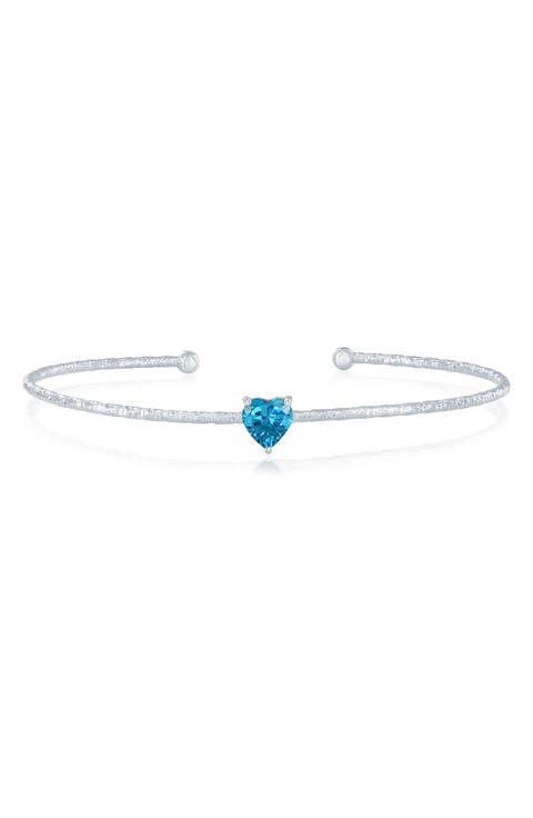 Birthstone Cubic Zirconia Heart Open Cuff Bracelet
