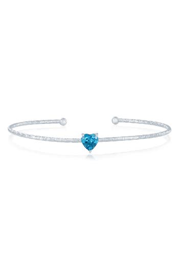 Simona Birthstone Cubic Zirconia Heart Open Cuff Bracelet In Blue