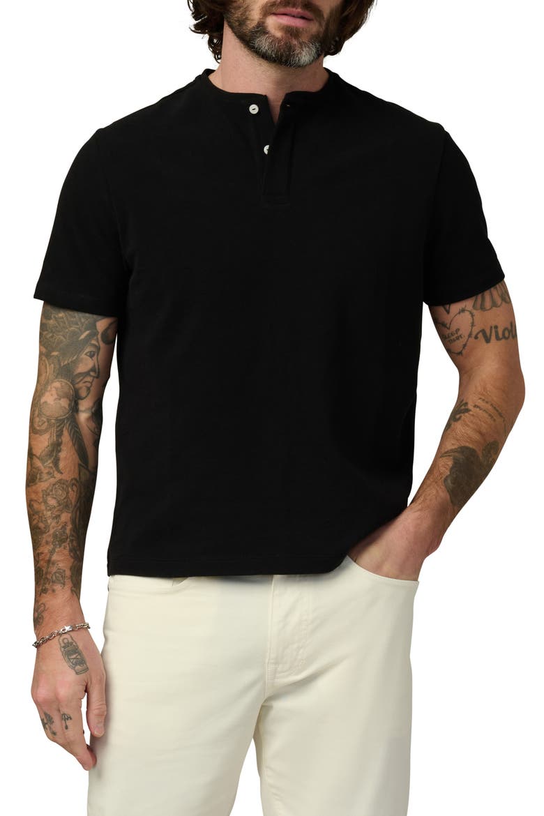 Modern Cotton Piqué Henley, Main, color, BLACK