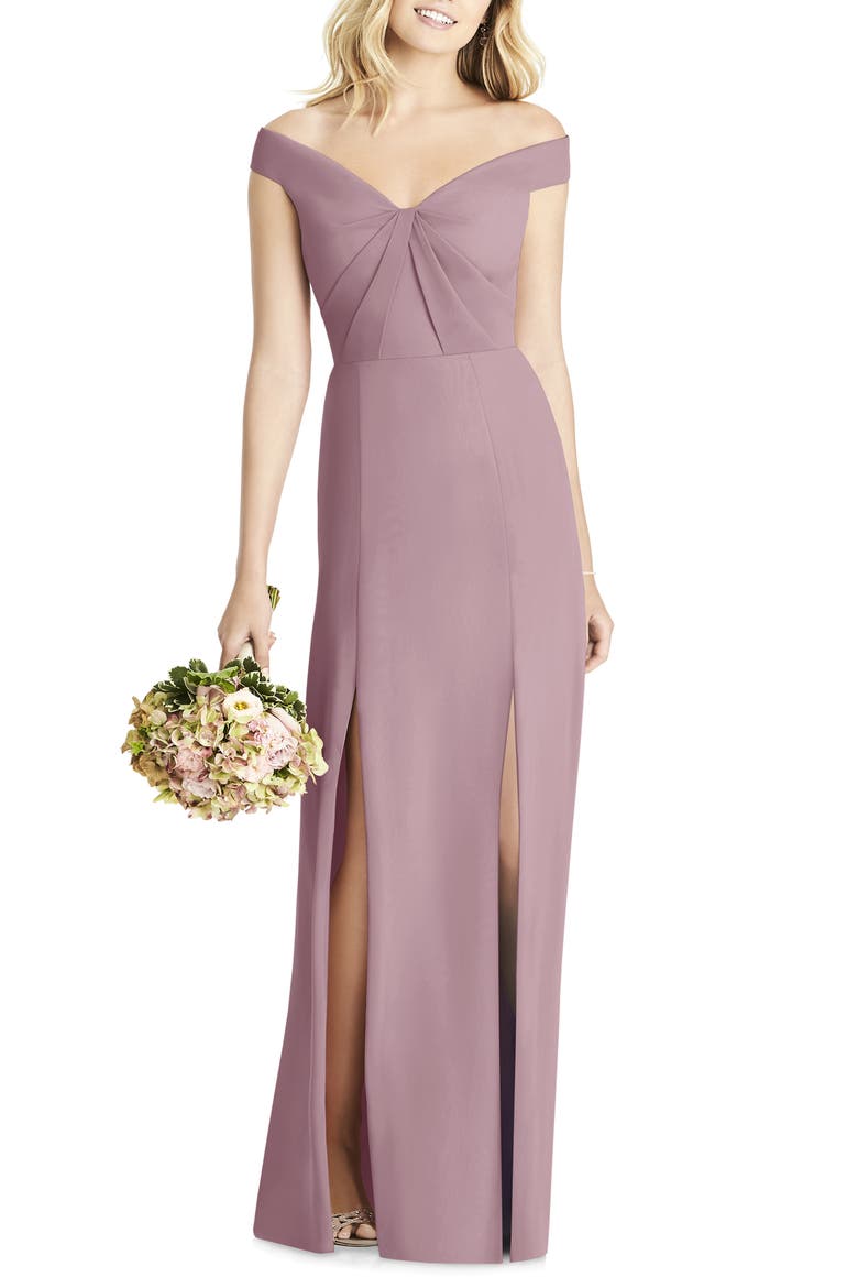 Off the Shoulder Chiffon A-Line Gown, Main, color, DUSTY ROSE