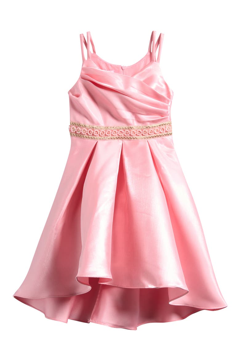 Kids' Draped Bodice Mikado Party Dress, Main, color, PINK