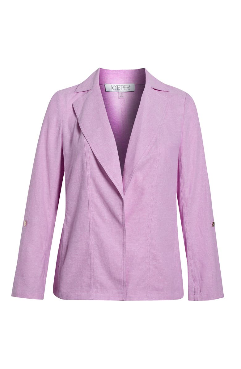 KASPER Roll-Tab Linen Blend Jacket, Alternate, color, Cosmo Pink/ Lily White