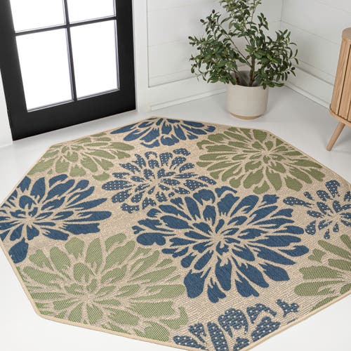 Jonathan Y Zinnia Modern Floral Textured Weave Octagon Indoor/outdoor Area Rug In Blue