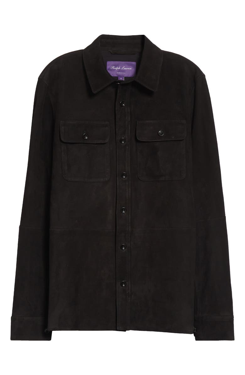 Ralph Lauren Purple Label Calloway Insulated Lambskin Suede Shirt Jacket, Alternate, color, Black