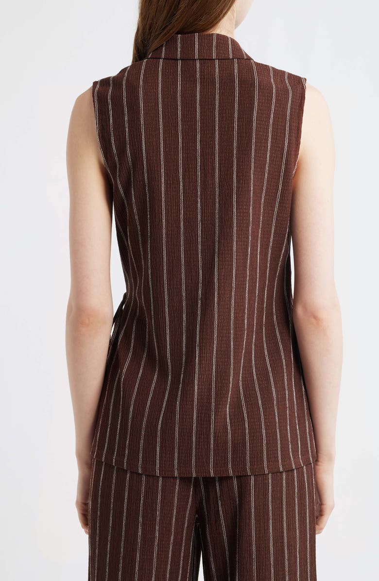 Anne Klein Notch Lapel Stripe Wrap Top, Alternate, color, Dark Chocolate/ White