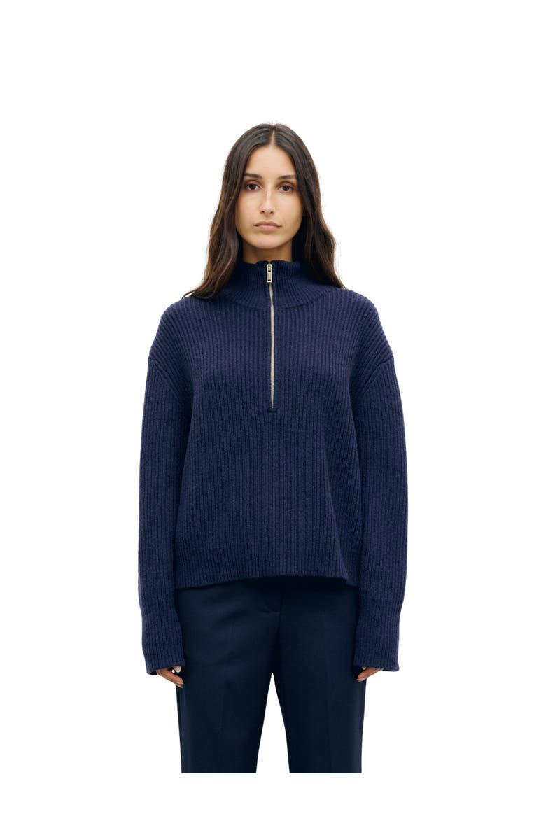 Rika Oversized Ribbed Zip-Neck Sweater, Main, color, Platinum