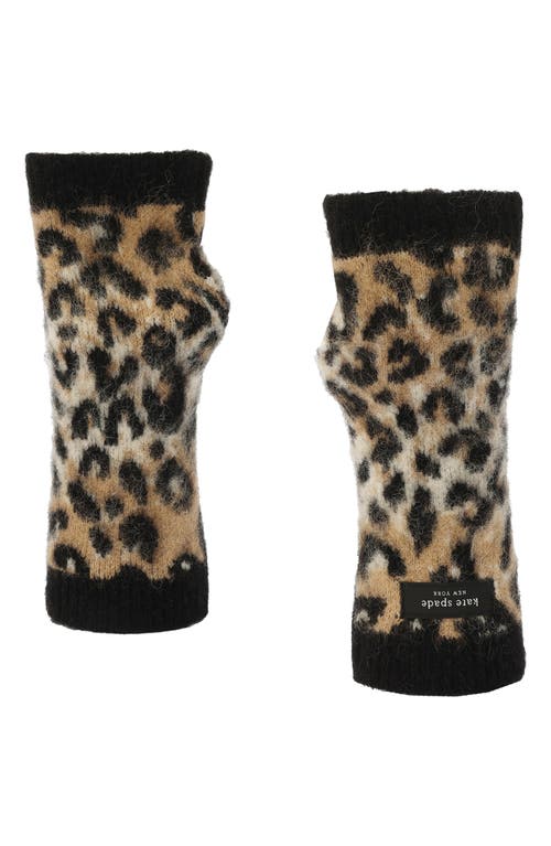 Kate Spade New York Downtown Leopard Fingerless Gloves In Brown