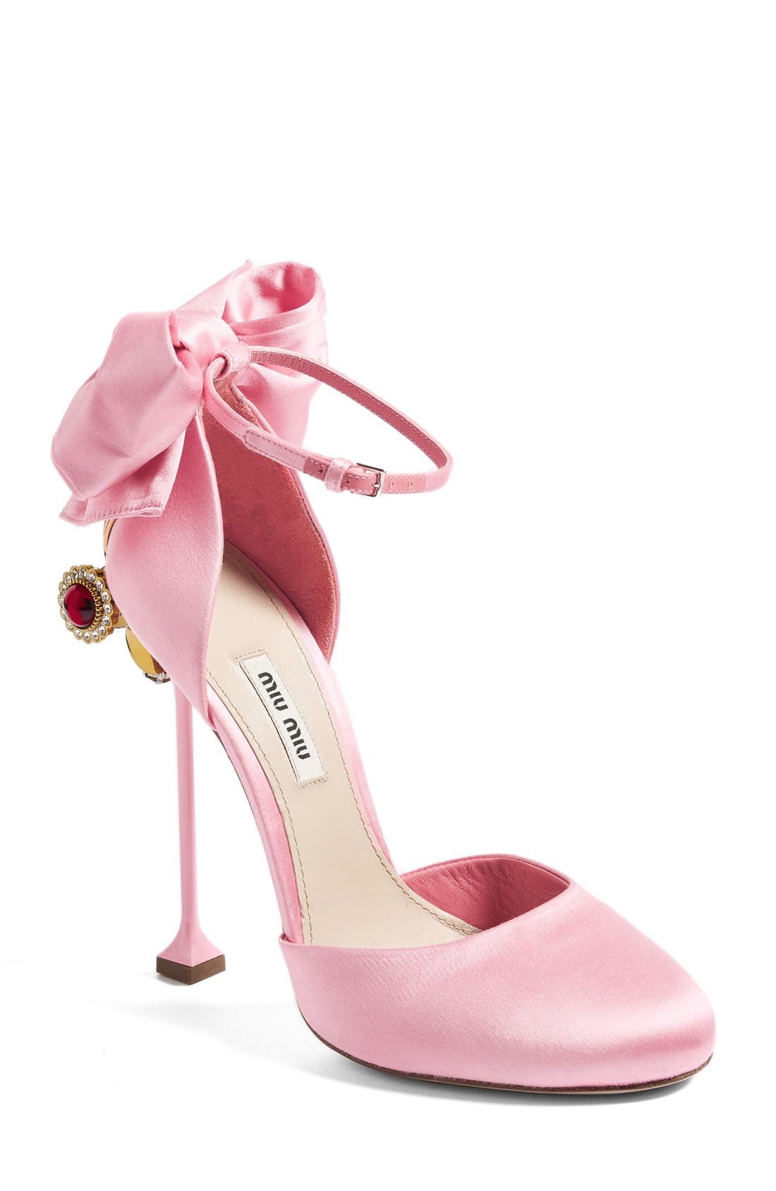 Miu Miu Crystal Bow Tie Ankle Strap Pump, Main, color, 