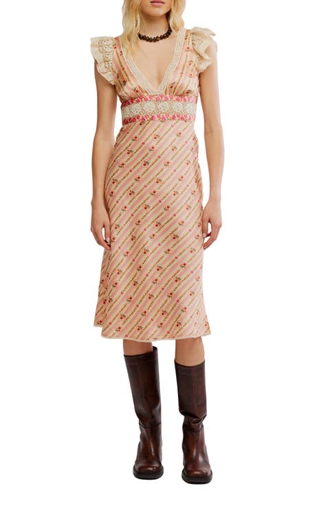 Bali Belle Floral Ruffle Satin Midi Dress