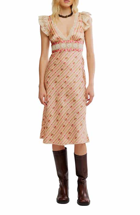 Free People Bali Belle Floral Ruffle Satin Midi Dress