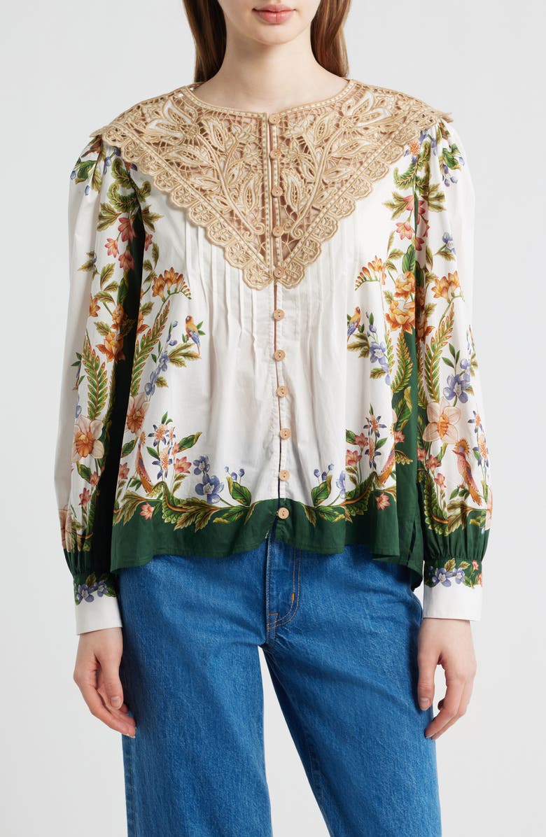 FARM Rio Sand Nature Lace Yoke Button-Up Shirt, Main, color, Nature Sand