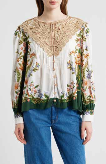 Sand Nature Lace Yoke Button-Up Shirt