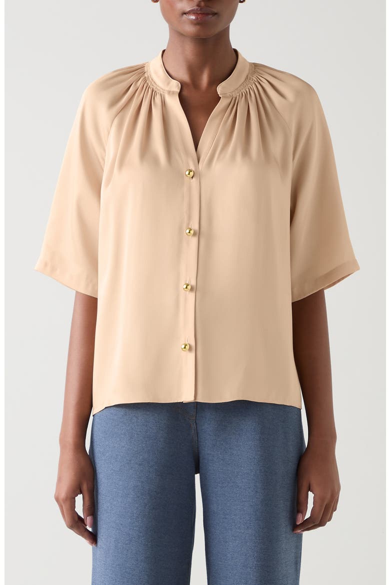 Amber Short Sleeve Button-Up Shirt, Main, color, CAMEL