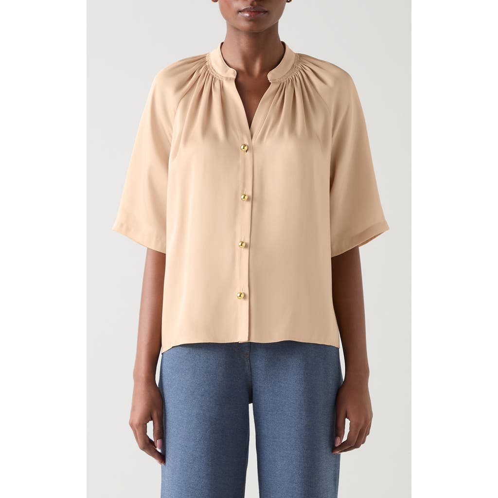 Lk Bennett Amber Short Sleeve Button-up Shirt In Neutral