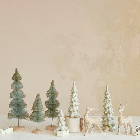 Large Stoneware Tree Figurine with Reactive Glaze, Light Green