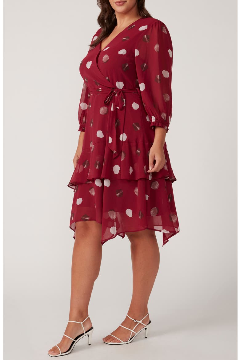 Begin Again Long Sleeve Faux Wrap Dress, Alternate, color, CARNELIAN/ ROSE