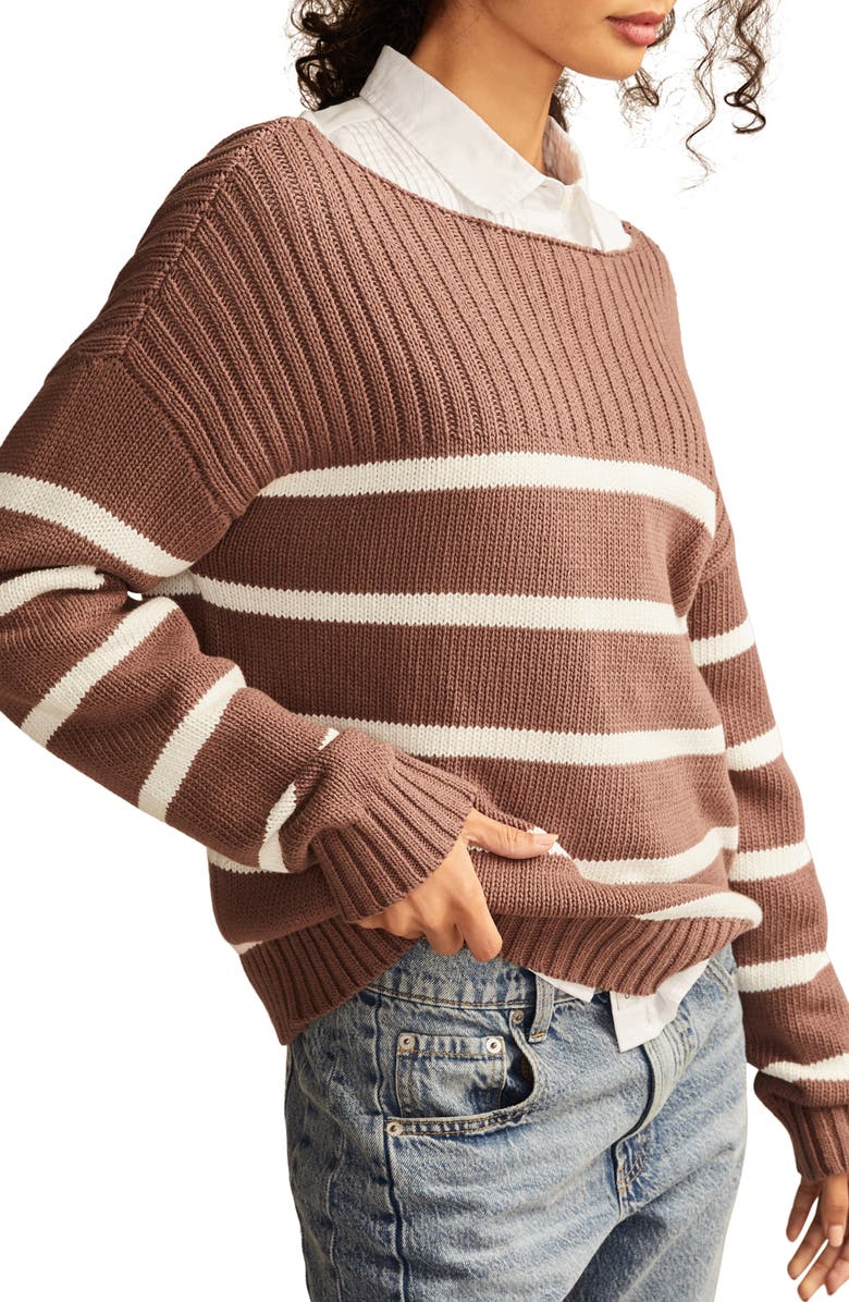 Lucky Brand Stripe Boat Neck Sweater, Alternate, color, Deep Taupe Stripe