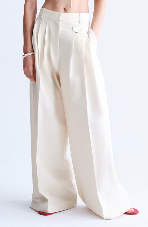 Pleat Front Wide Leg Pants
