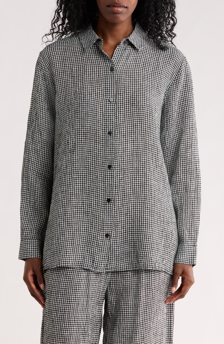 Eileen Fisher Classic Collar Organic Cotton Button-Up Shirt, Main, color, Black/ White