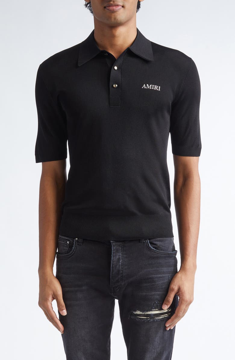 AMIRI Spirit Logo Embroidered Polo, Main, color, Black