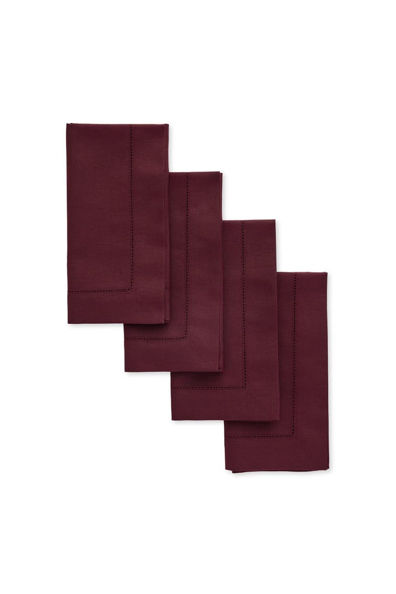 Cotton Linen Hemstitch Dinner Napkins Set of 4, 20 x 20", Main, color, Wine