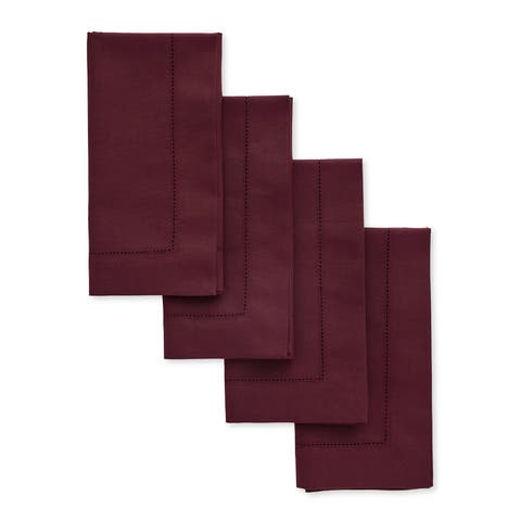 Cotton Linen Hemstitch Dinner Napkins Set of 4, 20 x 20"