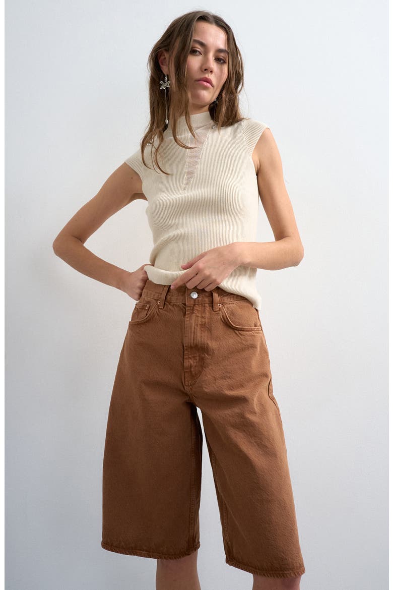 Mid Rise Denim Bermuda Shorts, Alternate, color, BROWN