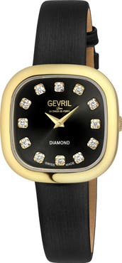 GEVRIL Infinita Diamond Leather Strap Watch, 34mm
