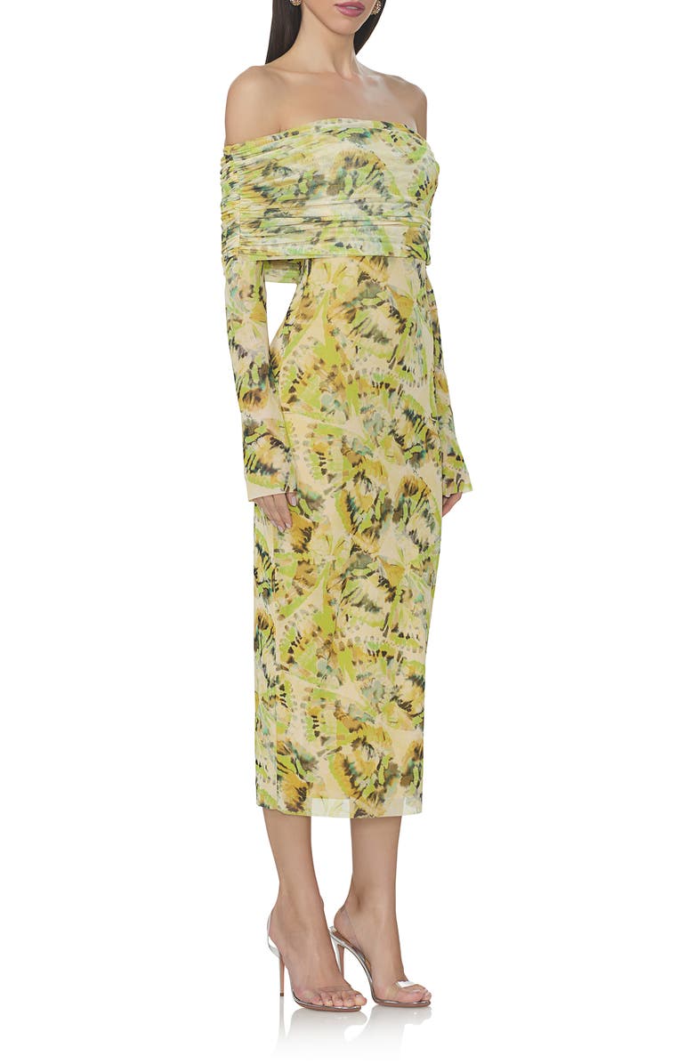 AFRM Cornelia Off the Shoulder Long Sleeve Mesh Midi Dress, Alternate, color, Lime Wing