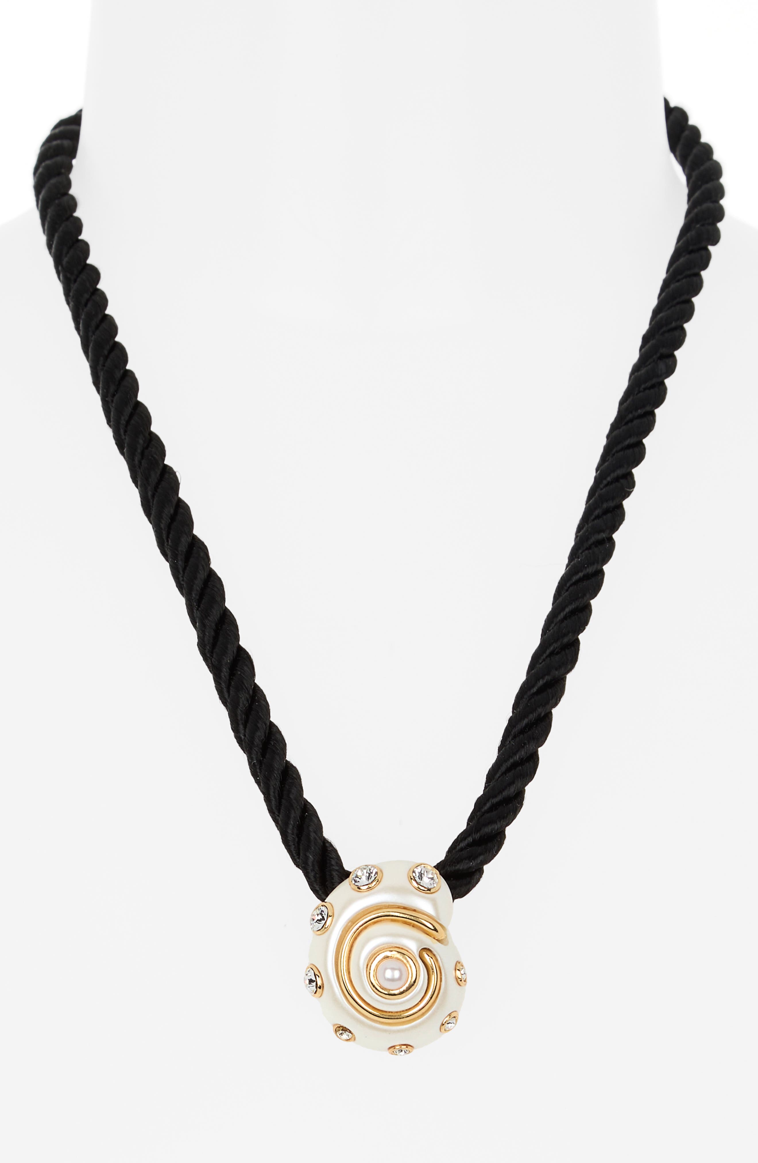 Kenneth Jay Lane Faux Pearl & Crystal Shell Pendant Necklace (Women ...
