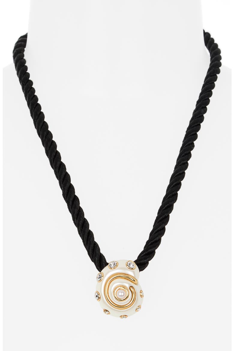 Faux Pearl & Crystal Shell Pendant Necklace, Alternate, color, GOLD