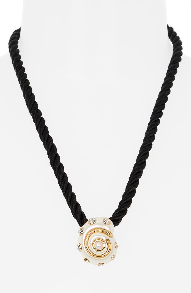 Kenneth Jay Lane Faux Pearl & Crystal Shell Pendant Necklace, Alternate, color, 