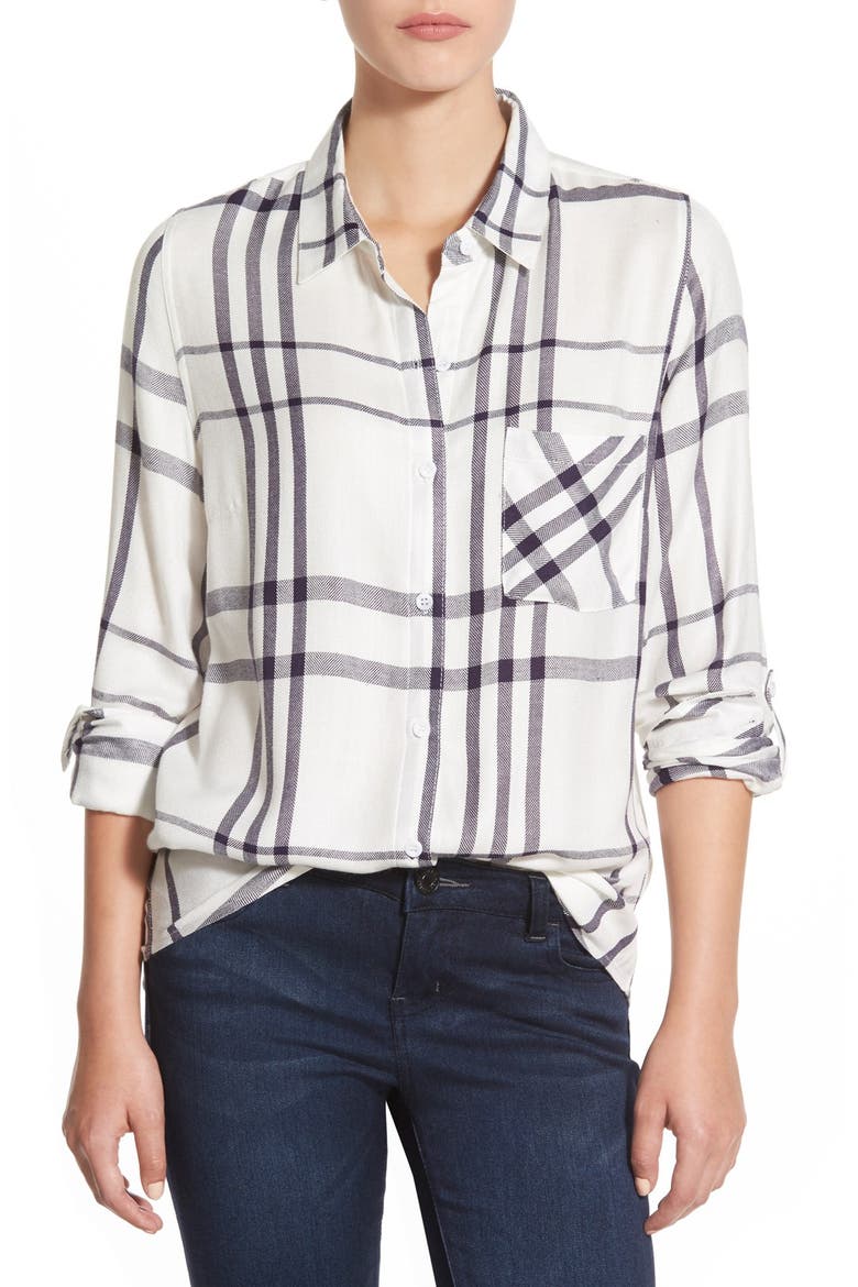 'Malibu Pier' Plaid Shirt, Main, color, WHITE/ NAVY